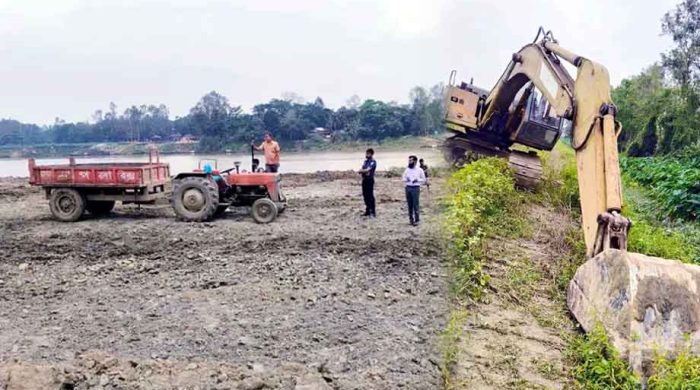 ভ্রাম্যমাণ আদালতের অভিযানে অবৈধ মাটি কাটার সরঞ্জাম জব্দ